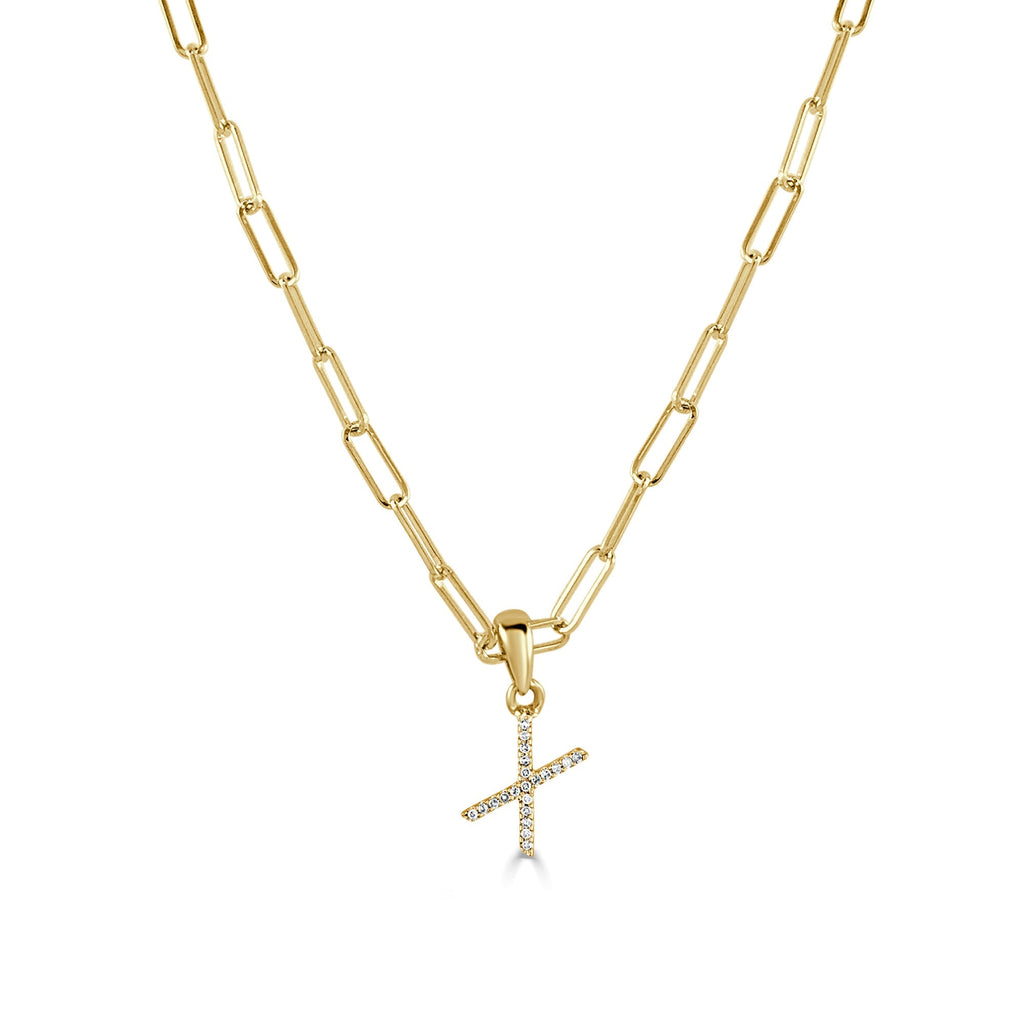 Diamond Initial Paperclip Chain Necklace, 14K