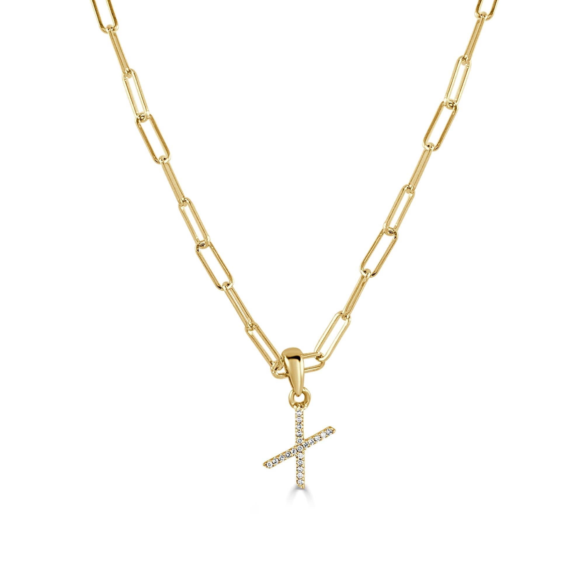 Diamond Initial Paperclip Chain Necklace, 14K