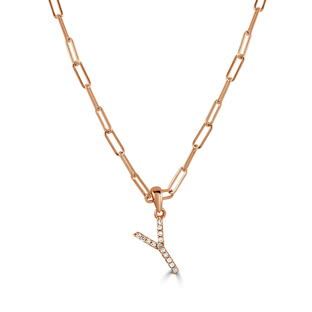 Diamond Initial Paperclip Chain Necklace, 14K