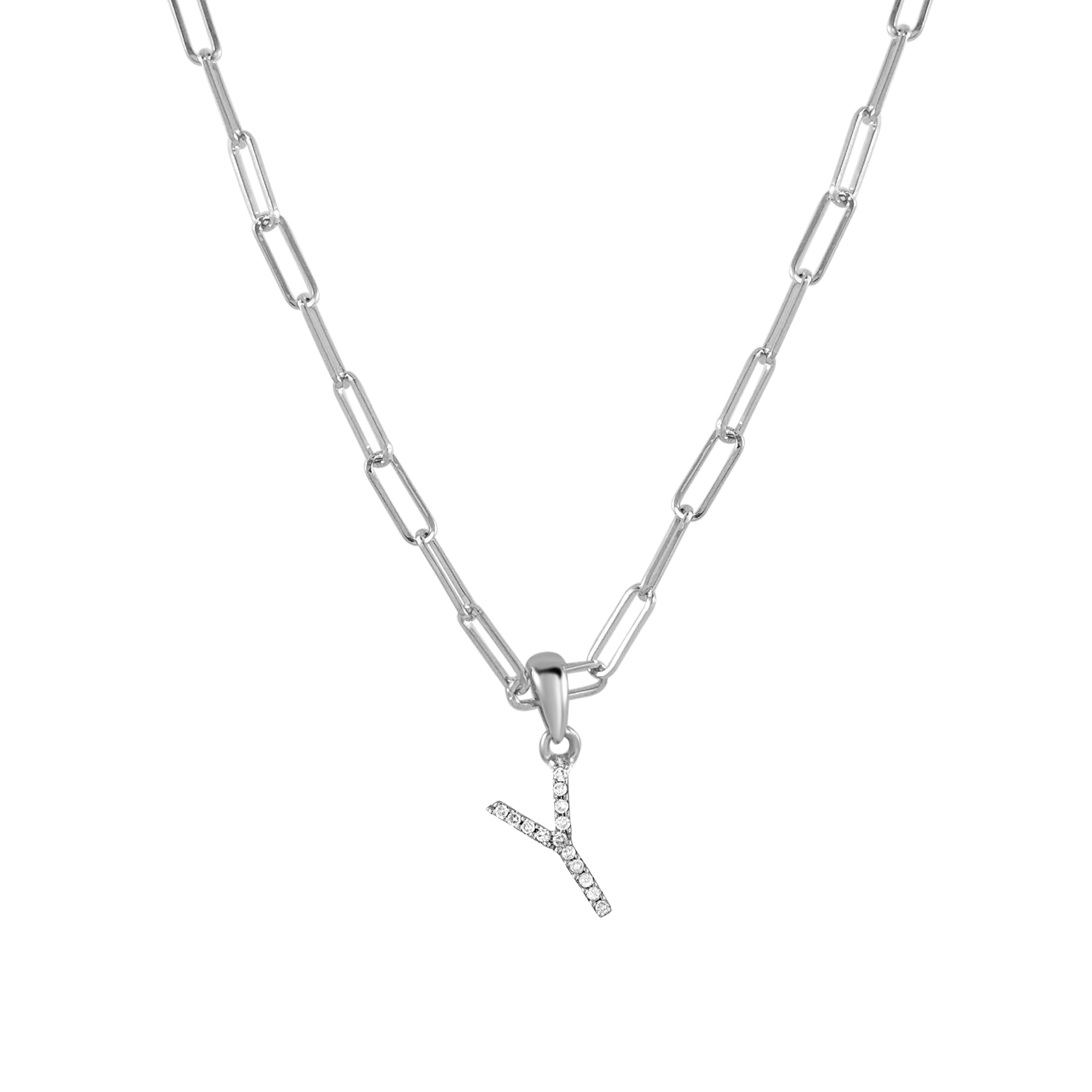 Diamond Initial Paperclip Chain Necklace, 14K