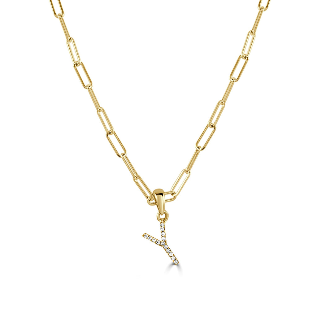 Diamond Initial Paperclip Chain Necklace, 14K
