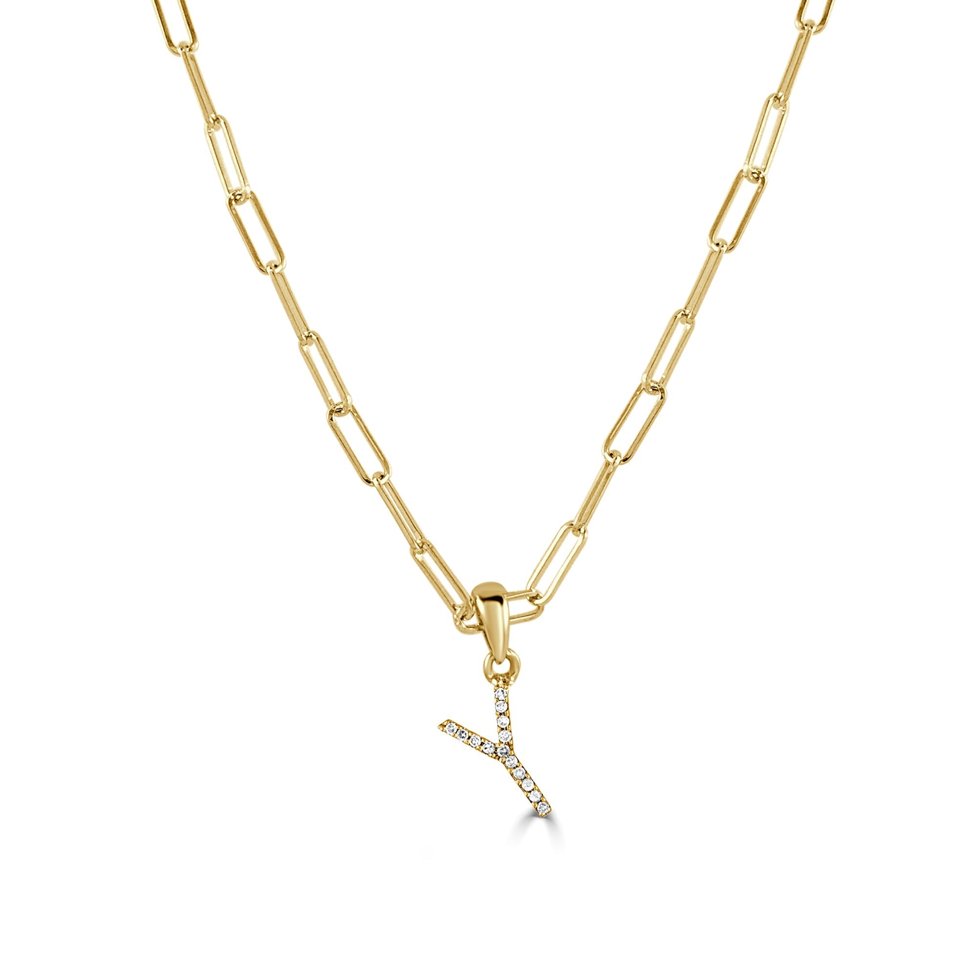 Diamond Initial Paperclip Chain Necklace, 14K