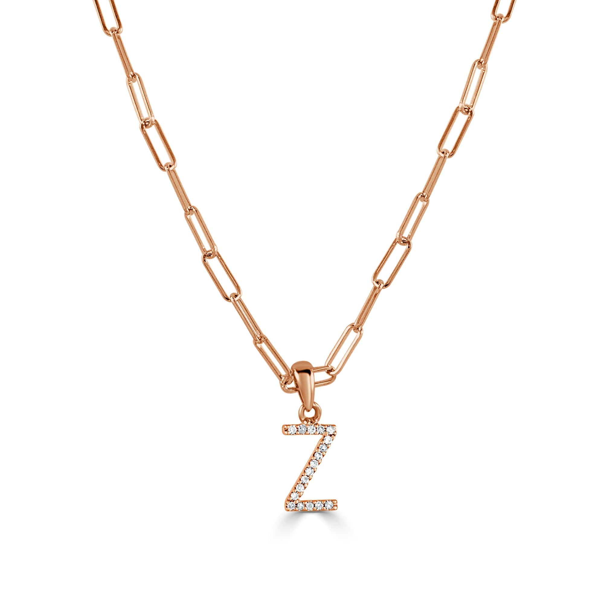 Diamond Initial Paperclip Chain Necklace, 14K