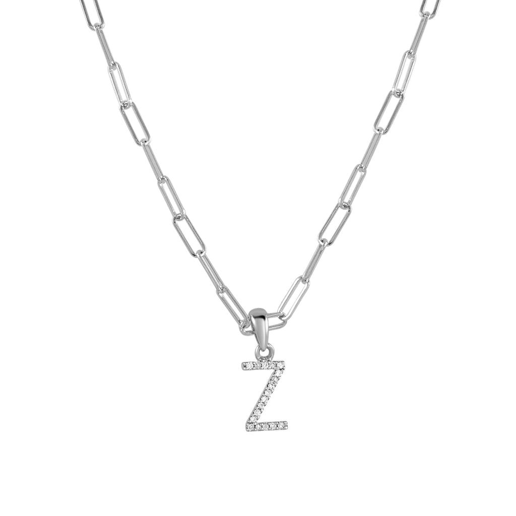 14K Gold Diamond Initial Paperclip Link Necklace- Z