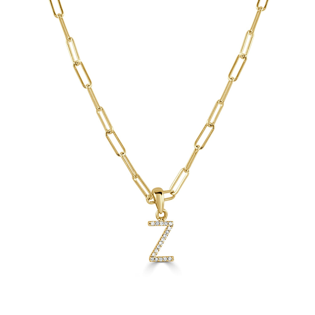 Diamond Initial Paperclip Chain Necklace, 14K