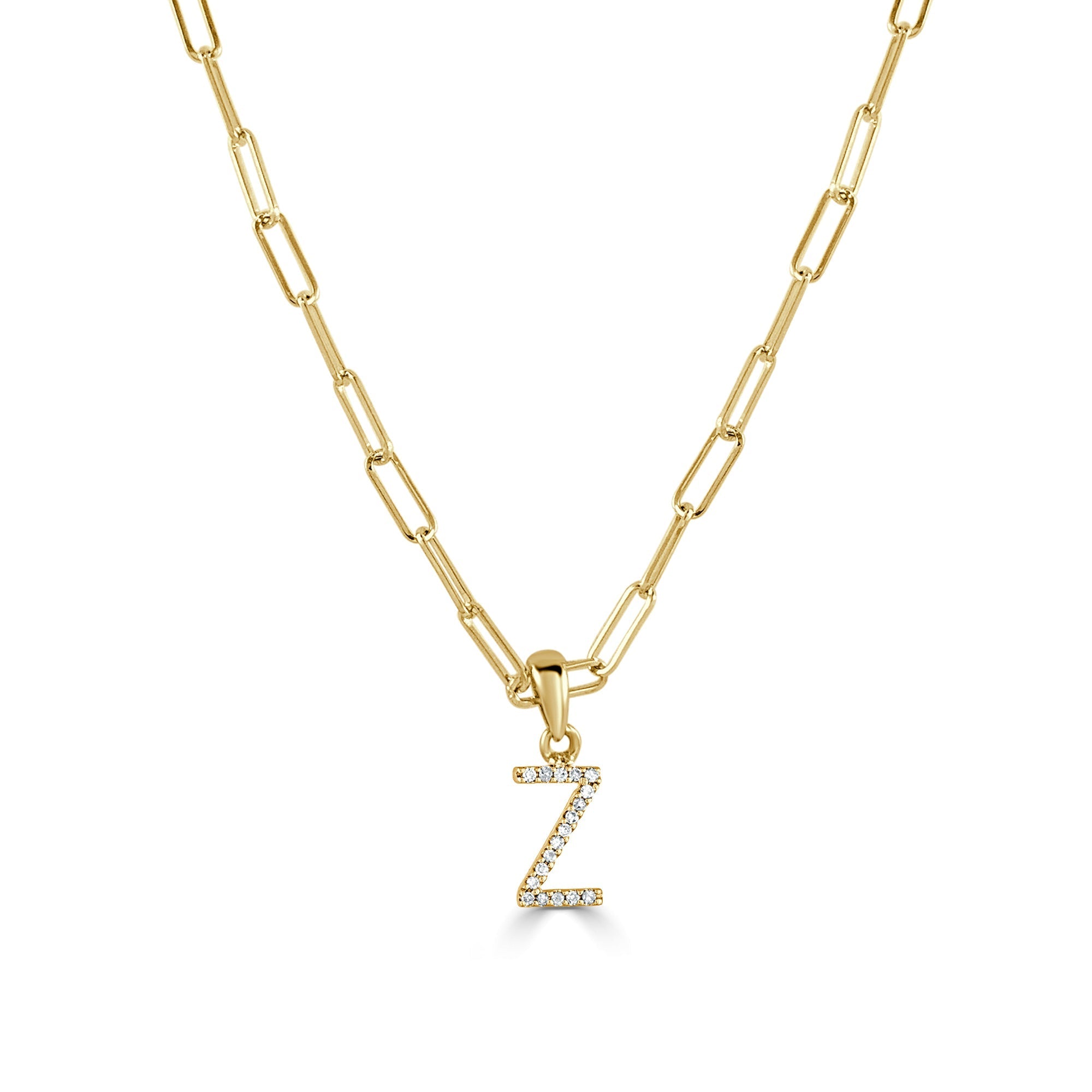 Diamond Initial Paperclip Chain Necklace, 14K