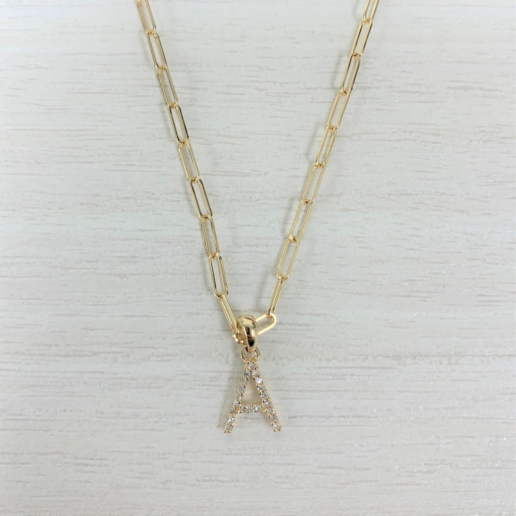 Diamond Initial Paperclip Chain Necklace, 14K