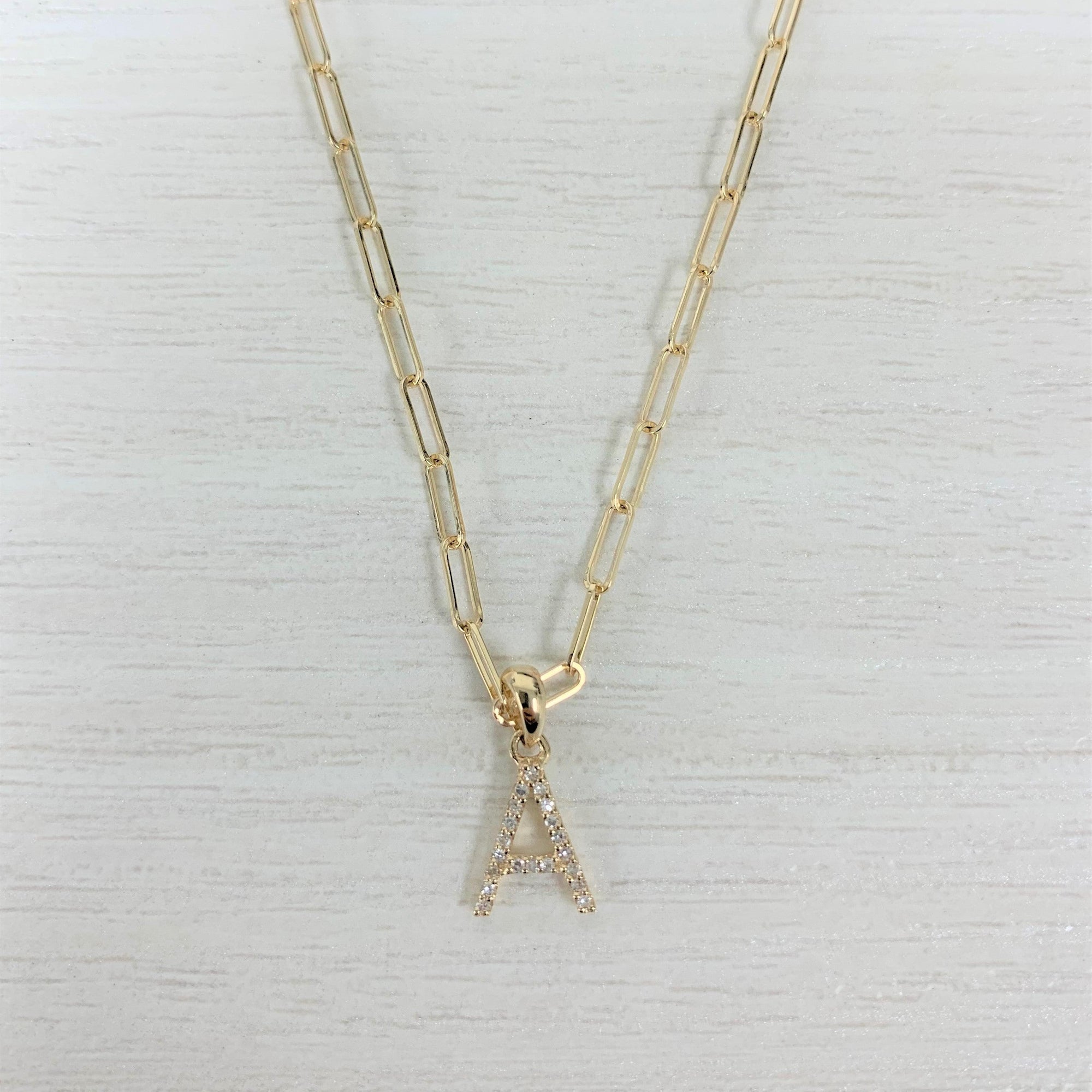Diamond Initial Paperclip Chain Necklace, 14K