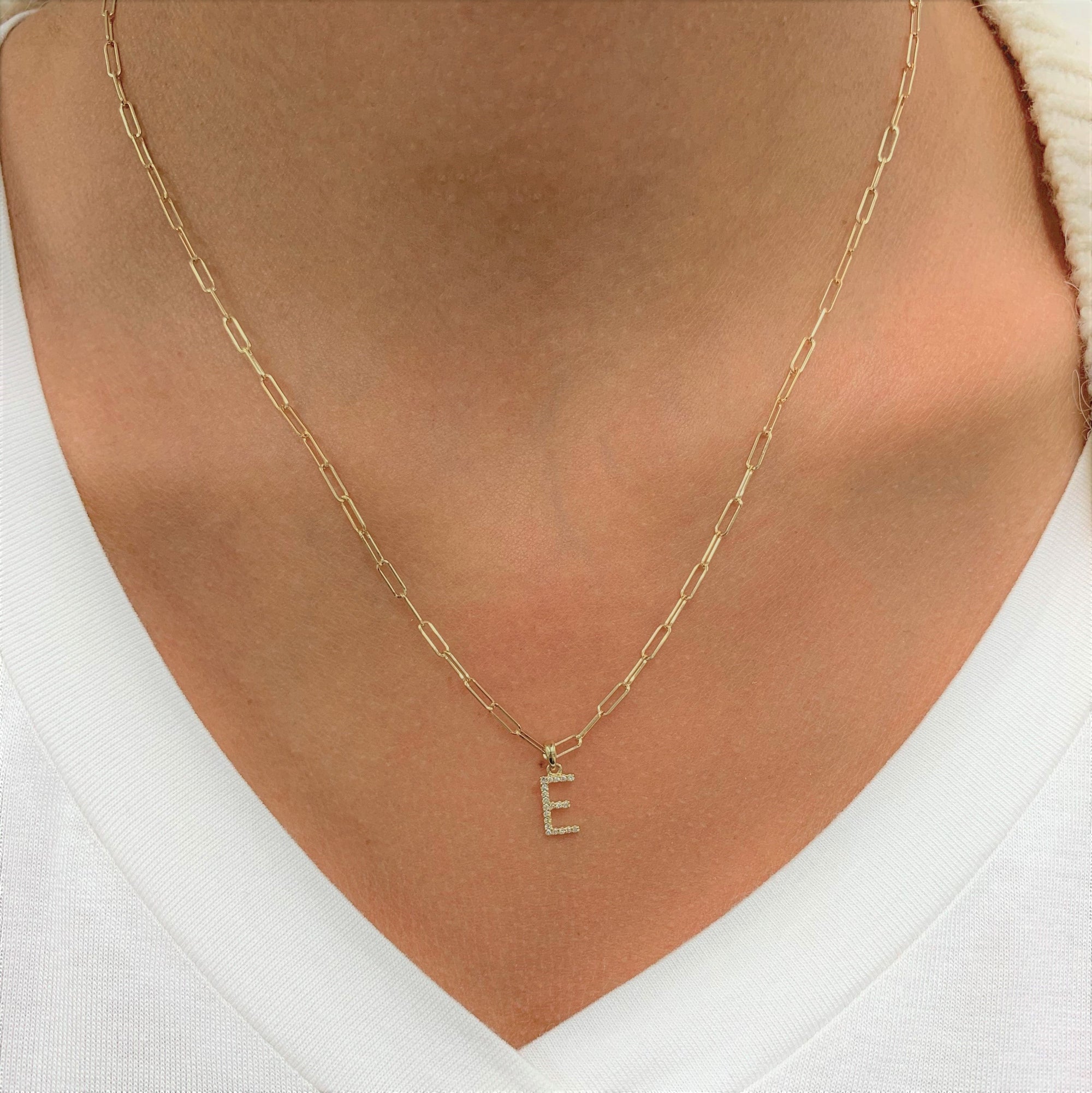 Diamond Initial Paperclip Chain Necklace, 14K