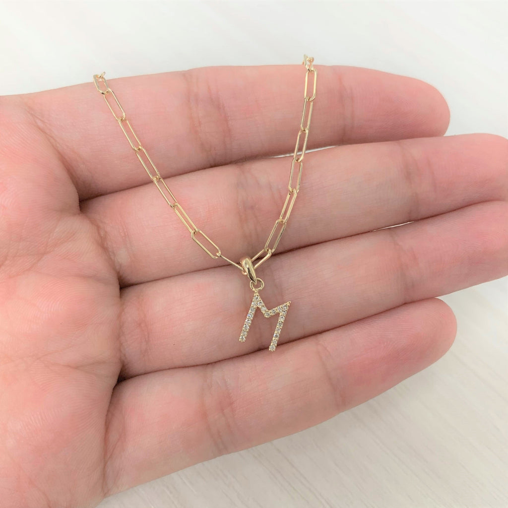 Diamond Initial Paperclip Chain Necklace, 14K