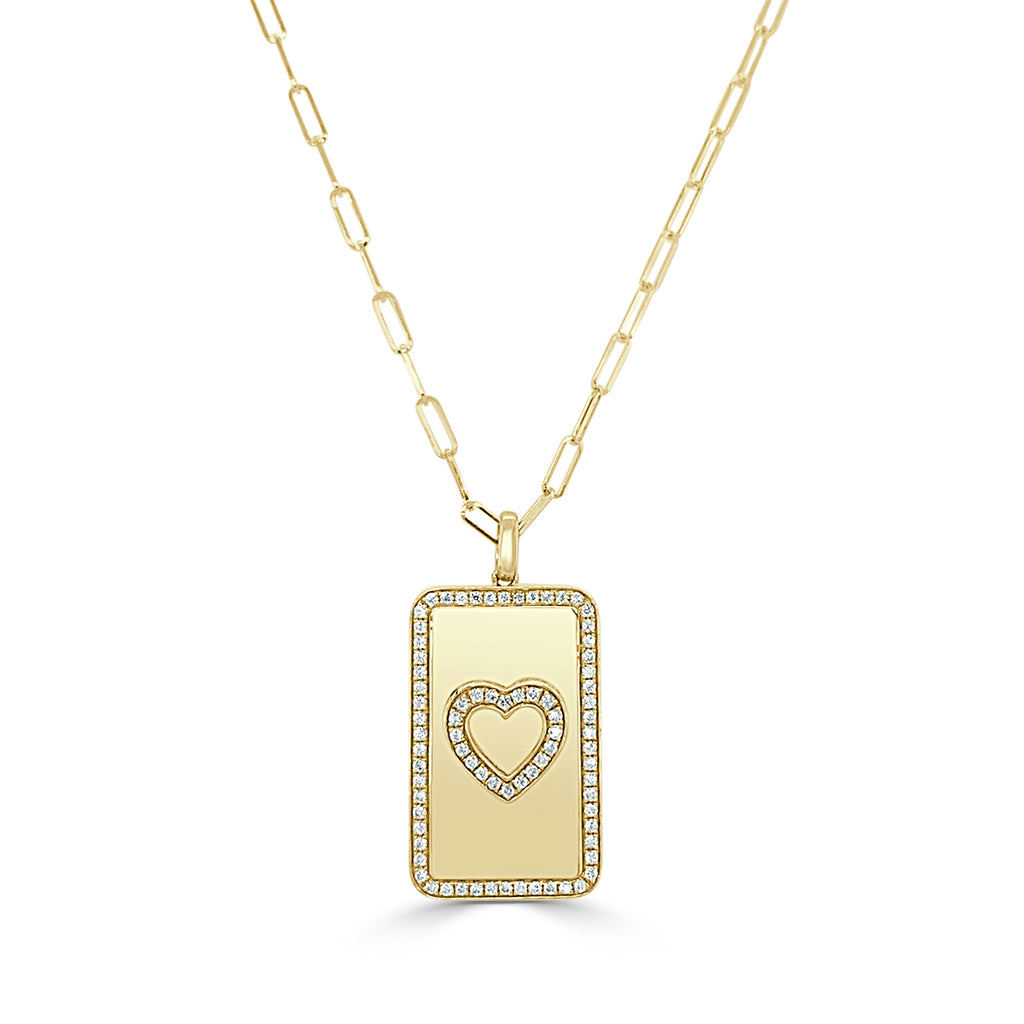 14K Gold Diamond Heart Paperclip Necklace-Yellow