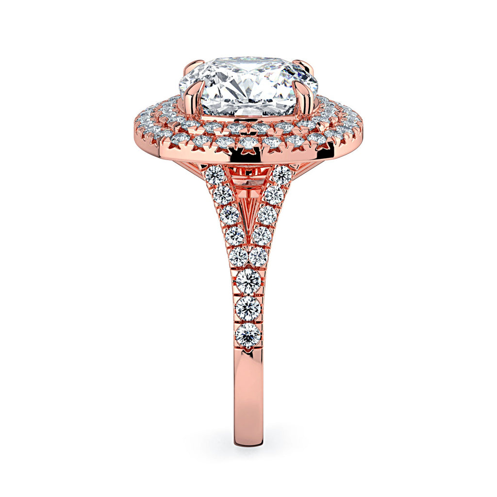 Cushion-Cut Double Halo & Pavé Diamond Engagement Ring-Rose
