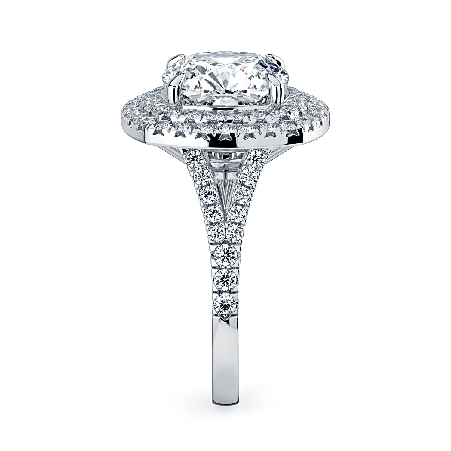 Cushion-Cut Double Halo & Pavé Diamond Engagement Ring-White