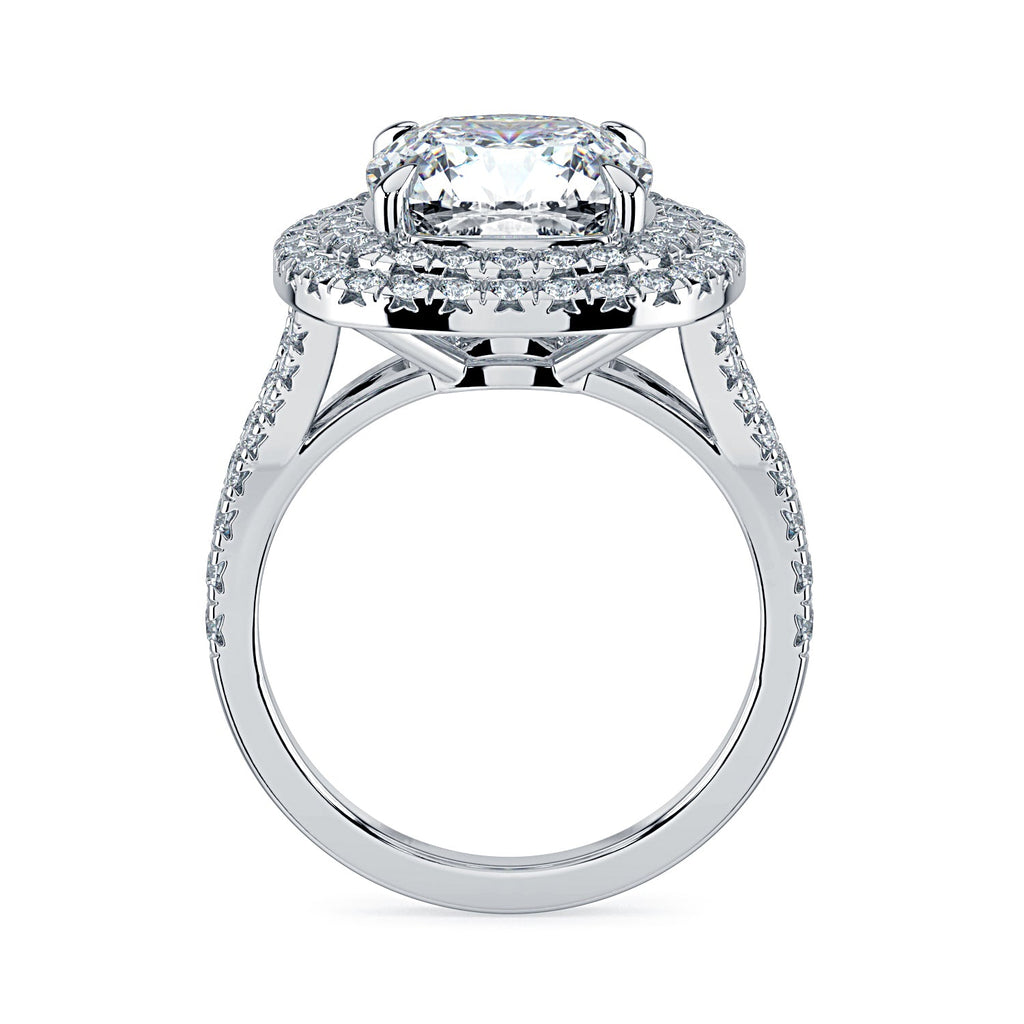 Cushion-Cut Double Halo & Pavé Diamond Engagement Ring-White
