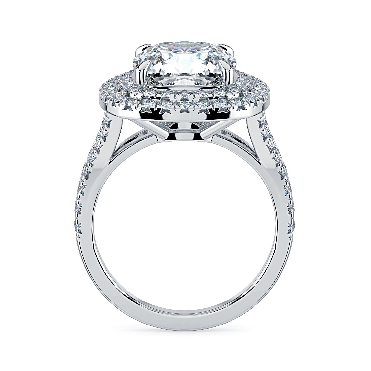 Cushion-Cut Double Halo & Pavé Diamond Engagement Ring-White
