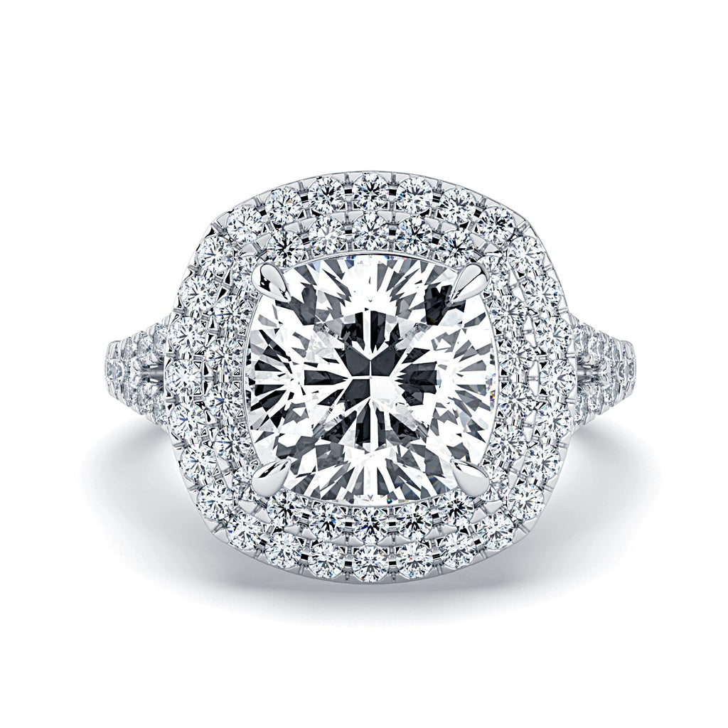 Cushion-Cut Double Halo & Pavé Diamond Engagement Ring-White