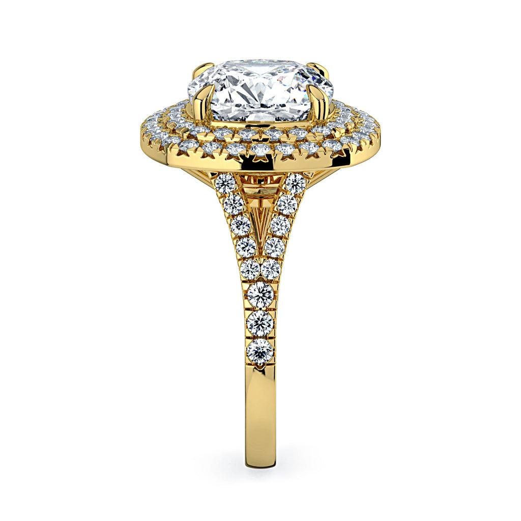 Cushion-Cut Double Halo & Pavé Diamond Engagement Ring-Yellow