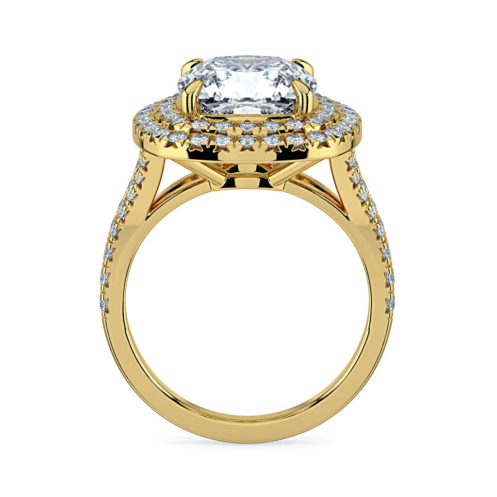 Cushion-Cut Double Halo & Pavé Diamond Engagement Ring-Yellow