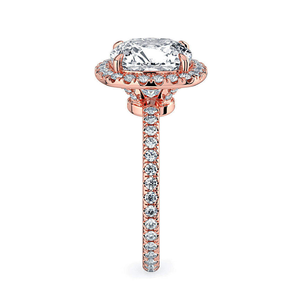 Cushion-Cut Halo & Pavé Diamond Engagement Ring - Rose