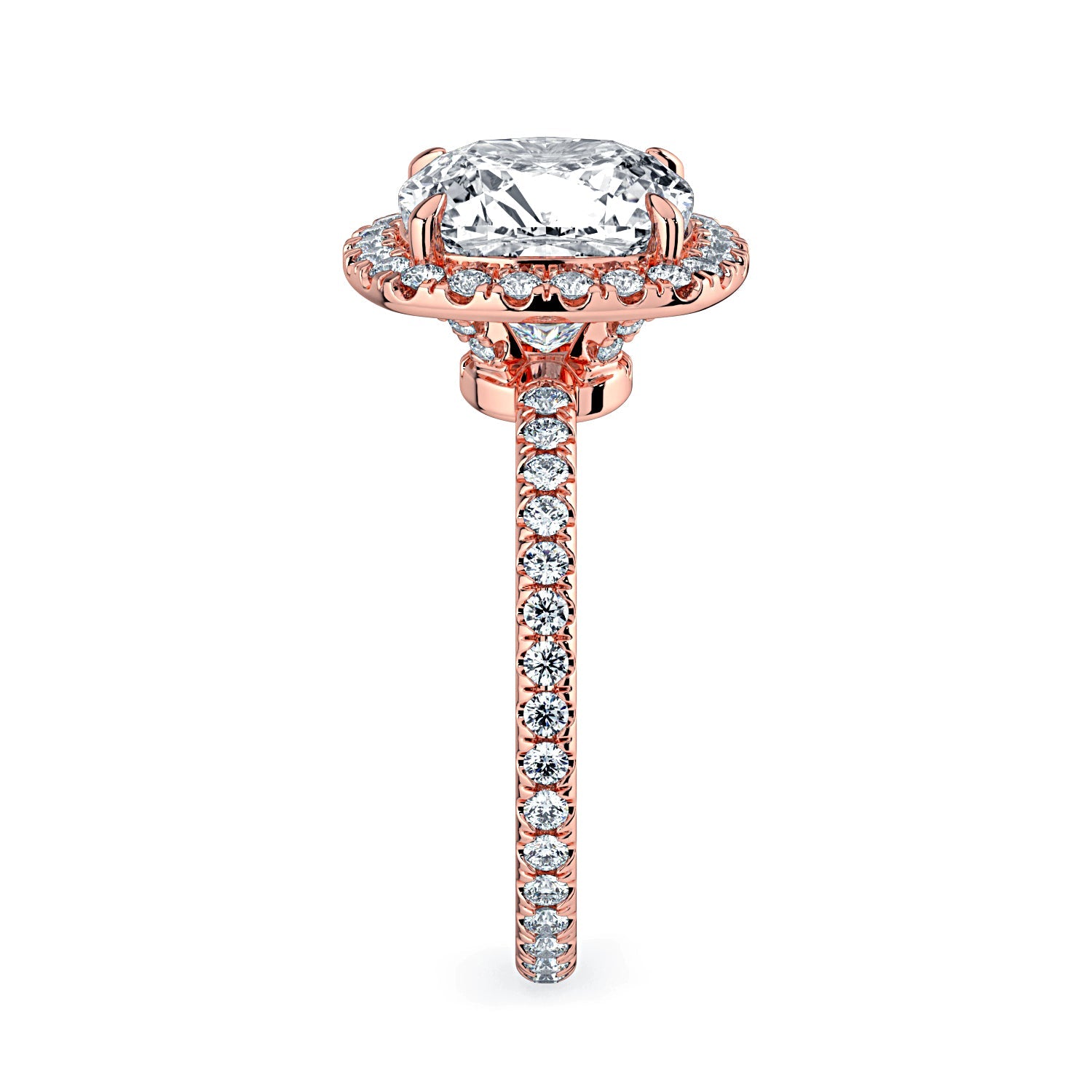 Cushion-Cut Halo & Pavé Diamond Engagement Ring - Rose