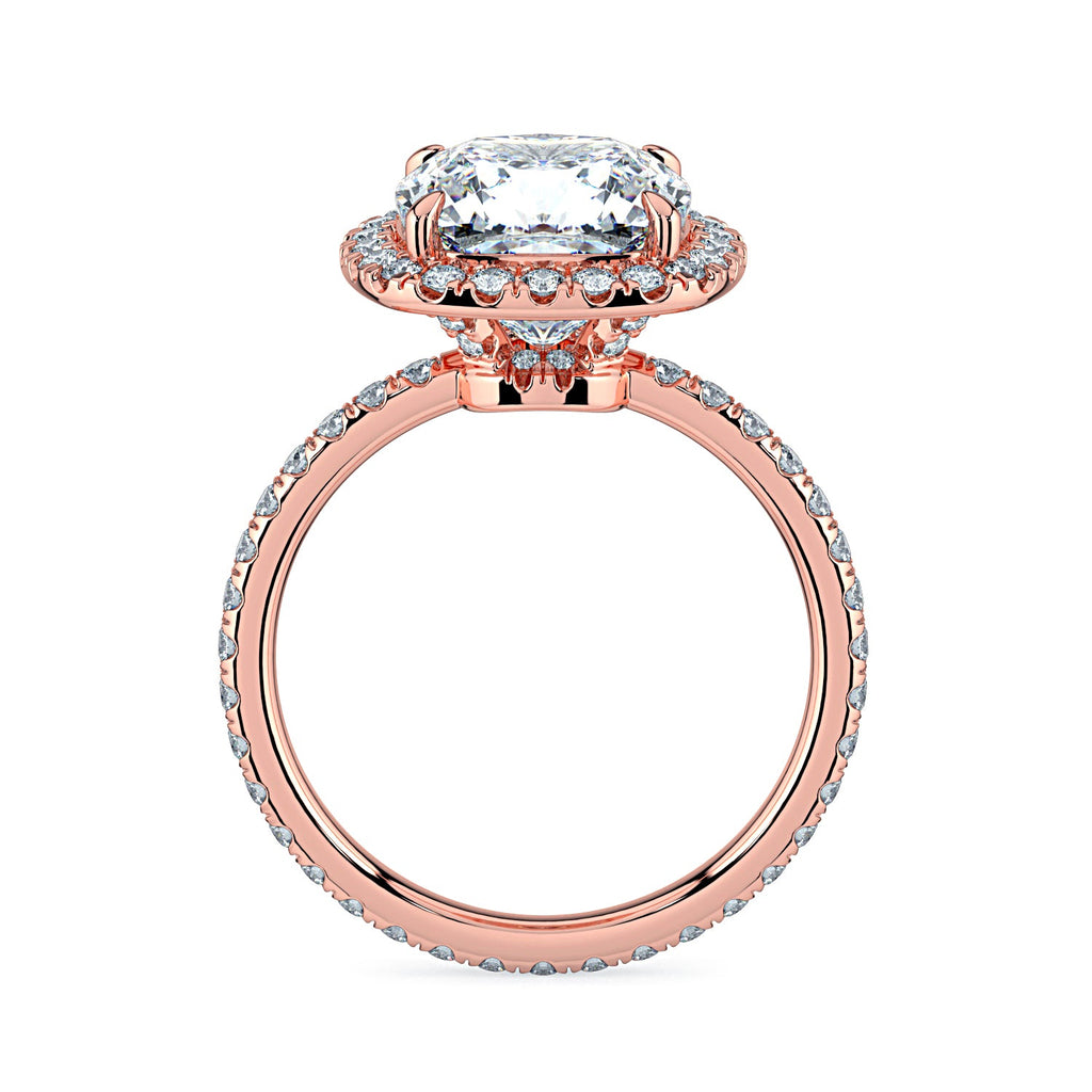 Cushion-Cut Halo & Pavé Diamond Engagement Ring - Rose