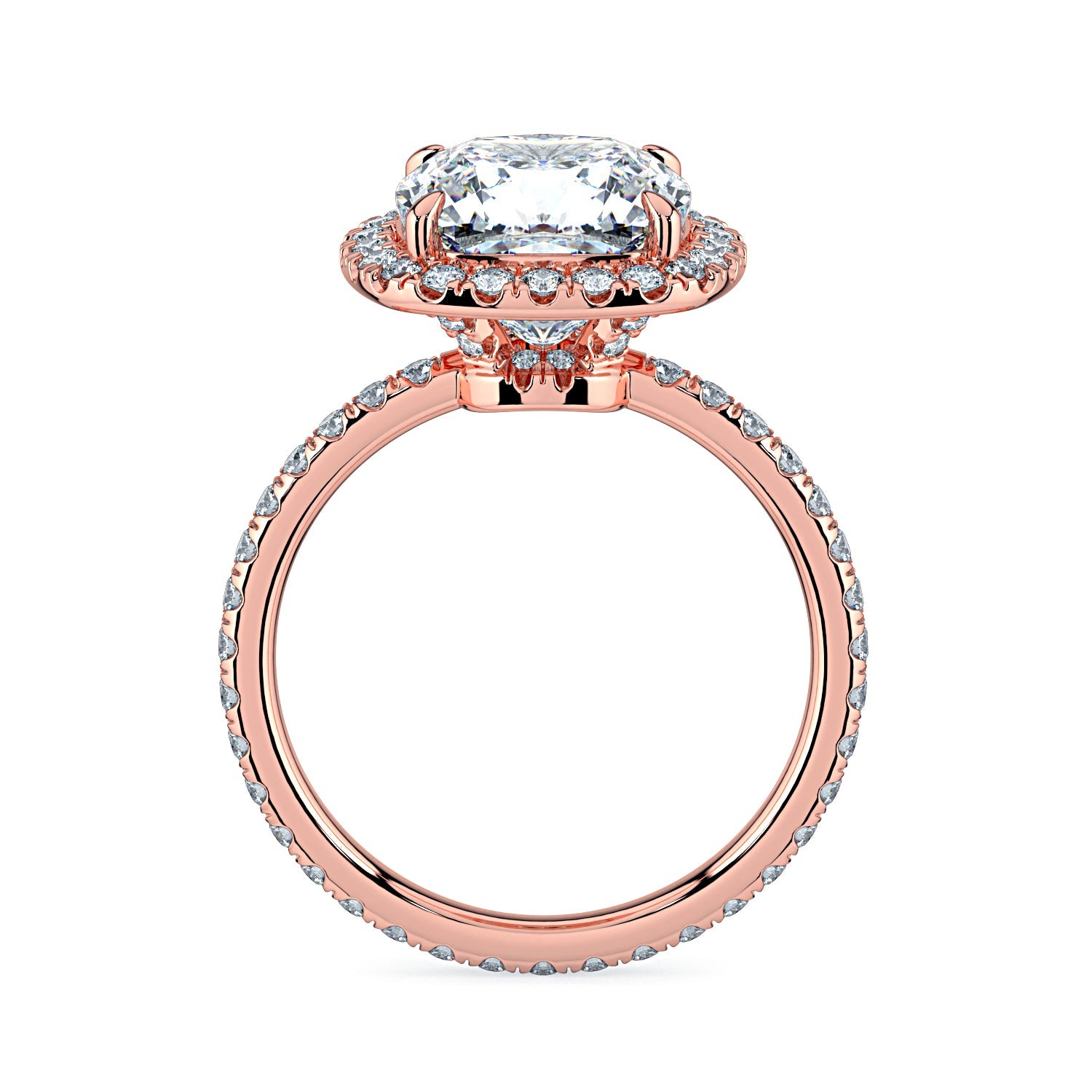 Cushion-Cut Halo & Pavé Diamond Engagement Ring - Rose