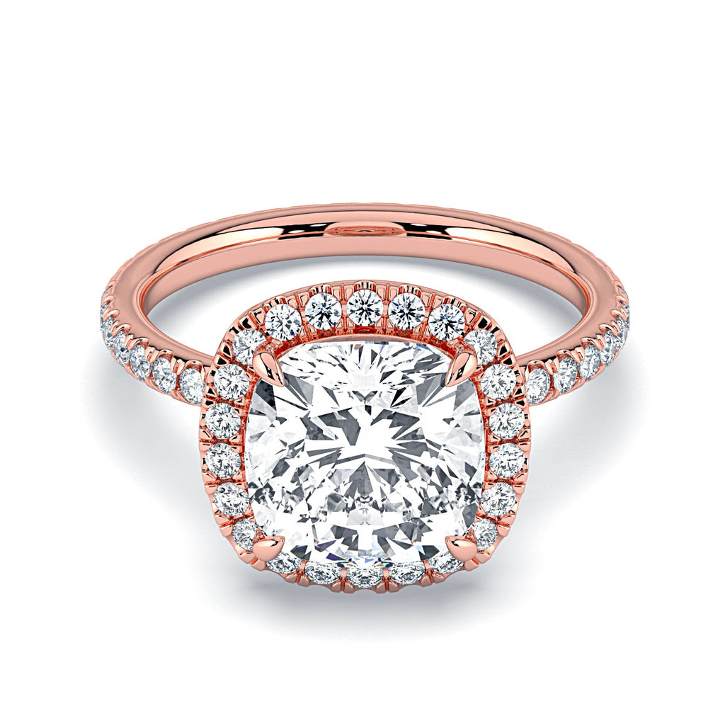 Cushion-Cut Halo & Pavé Diamond Engagement Ring - Rose