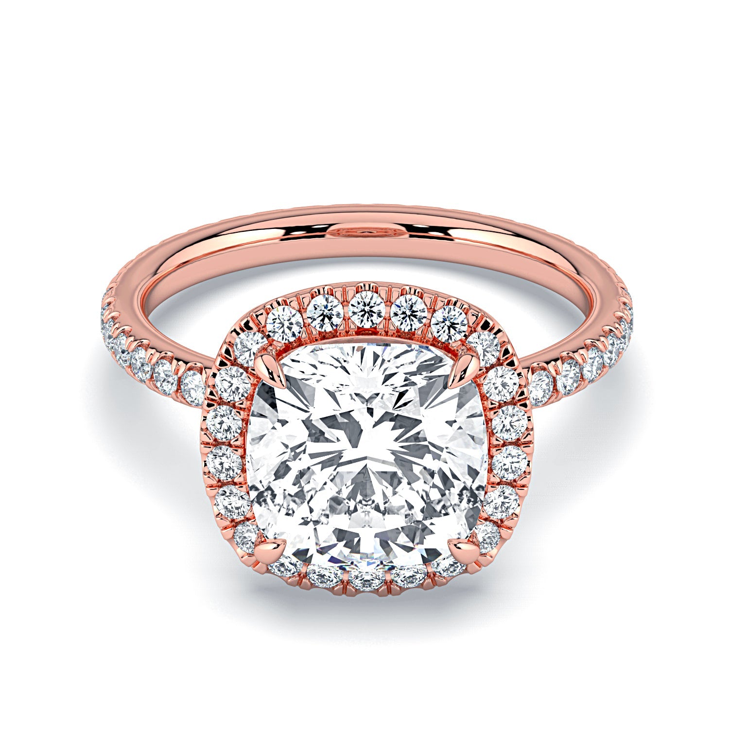 Cushion-Cut Halo & Pavé Diamond Engagement Ring - Rose