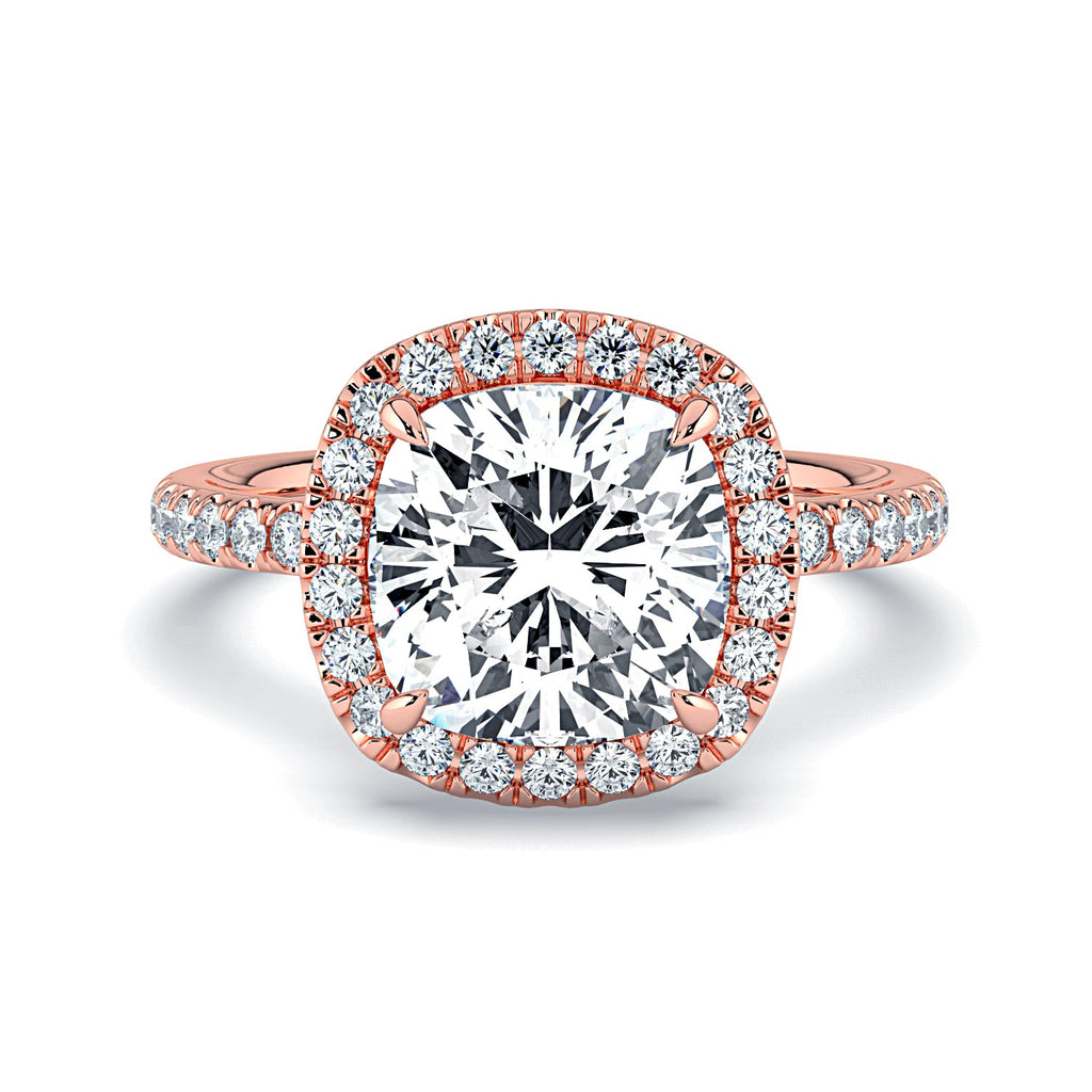 Cushion-Cut Halo & Pavé Diamond Engagement Ring - Rose