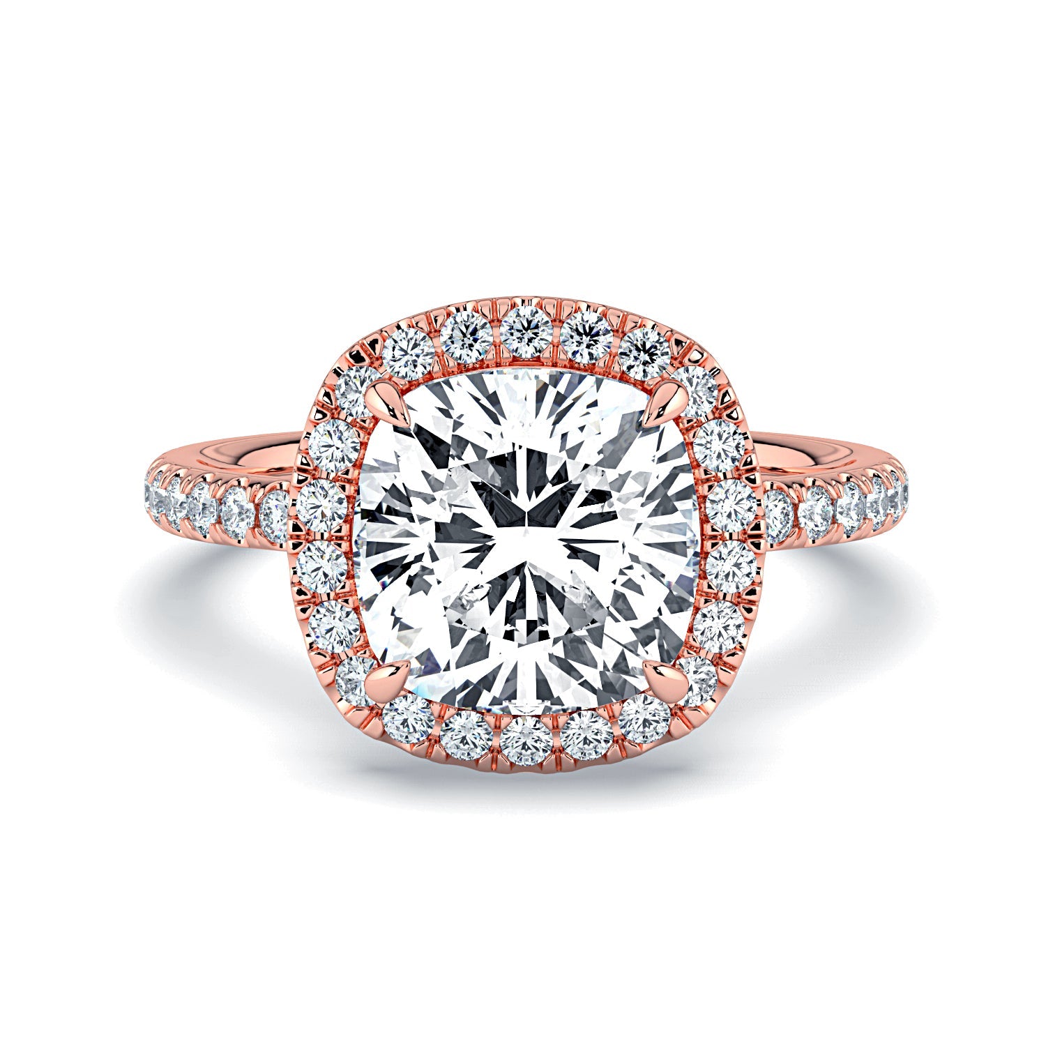 Cushion-Cut Halo & Pavé Diamond Engagement Ring - Rose