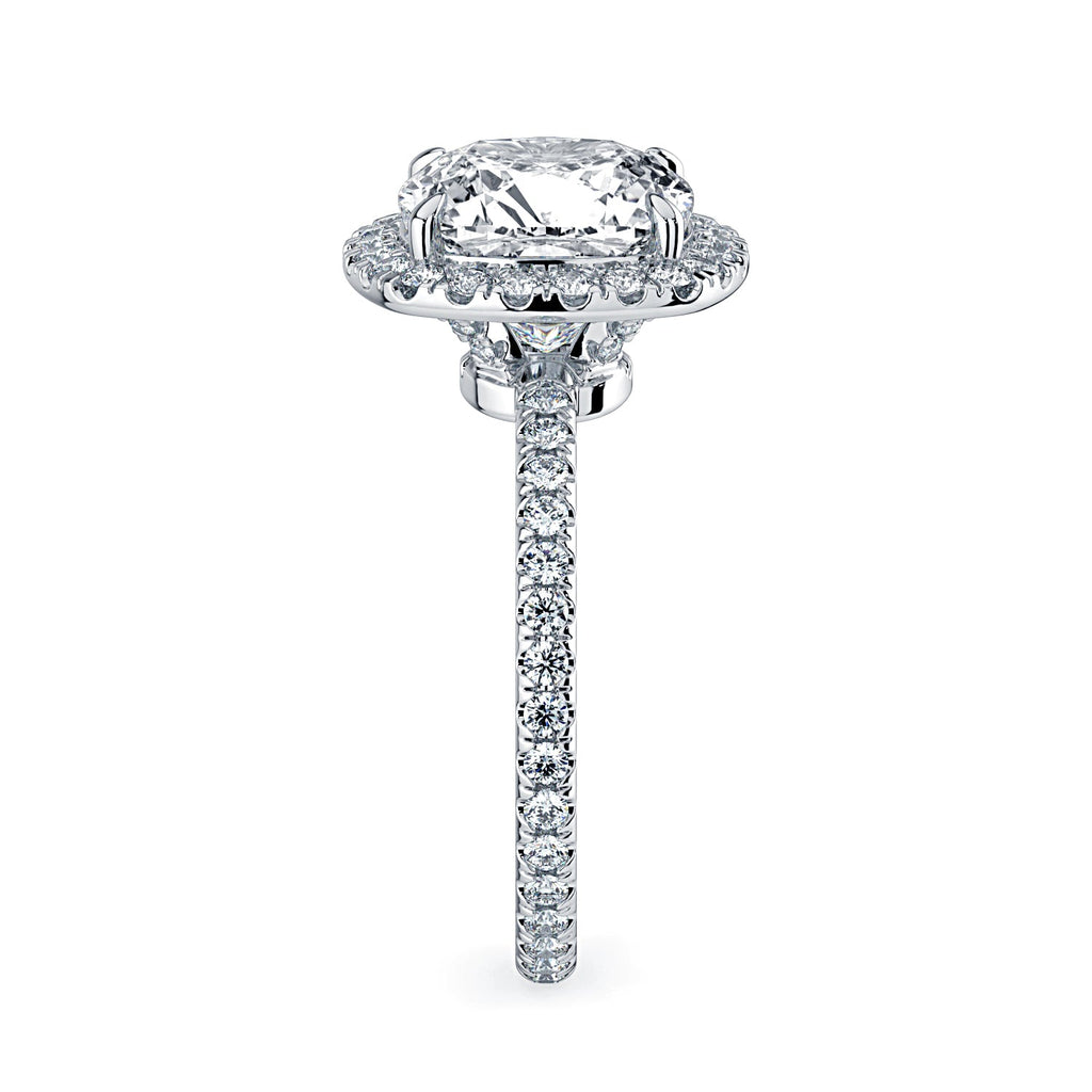 Cushion-Cut Halo & Pavé Diamond Engagement Ring - White