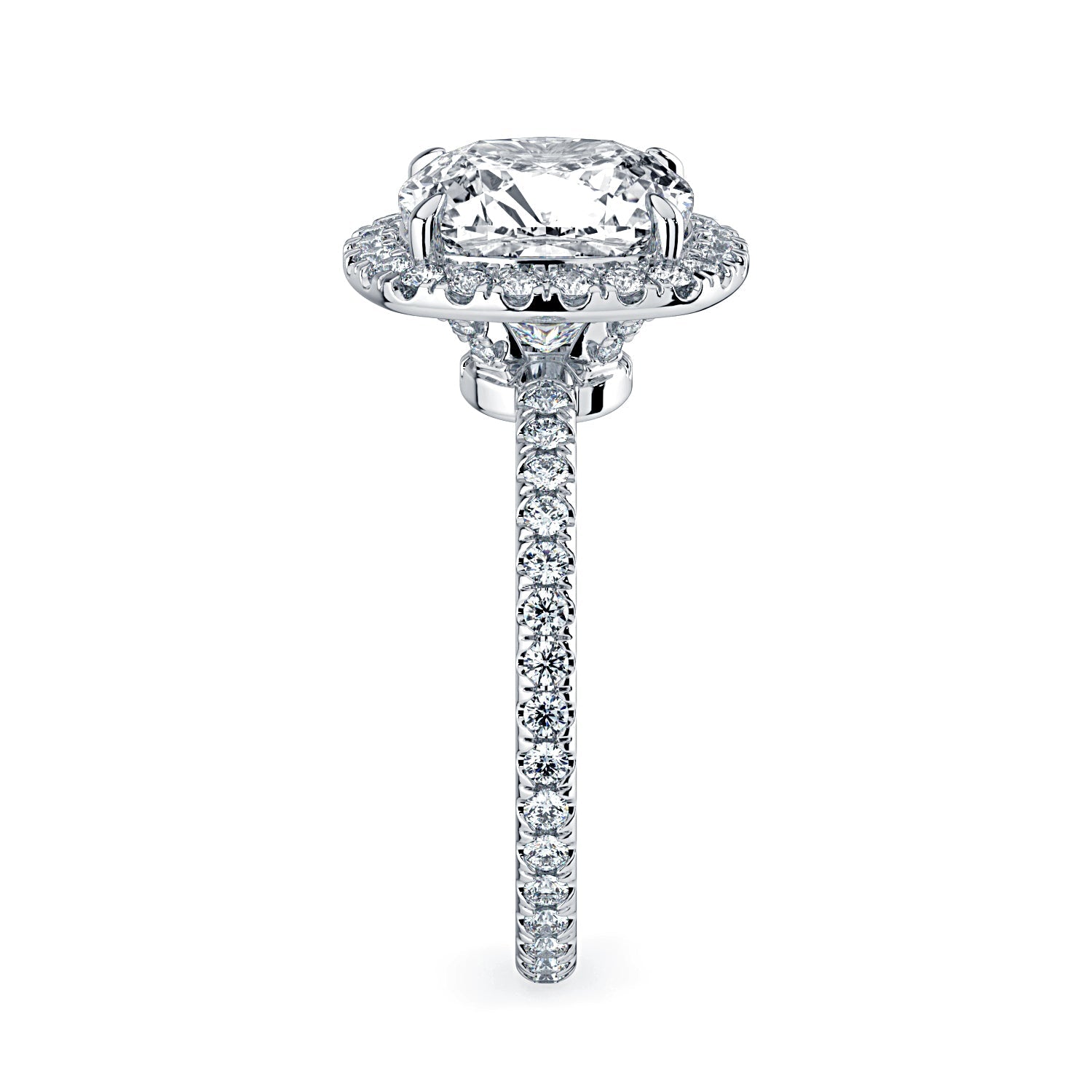 Cushion-Cut Halo & Pavé Diamond Engagement Ring - White