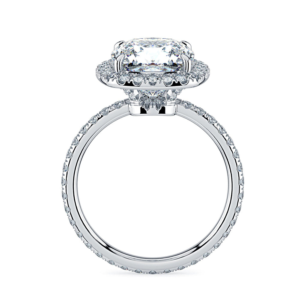 Cushion-Cut Halo & Pavé Diamond Engagement Ring - White