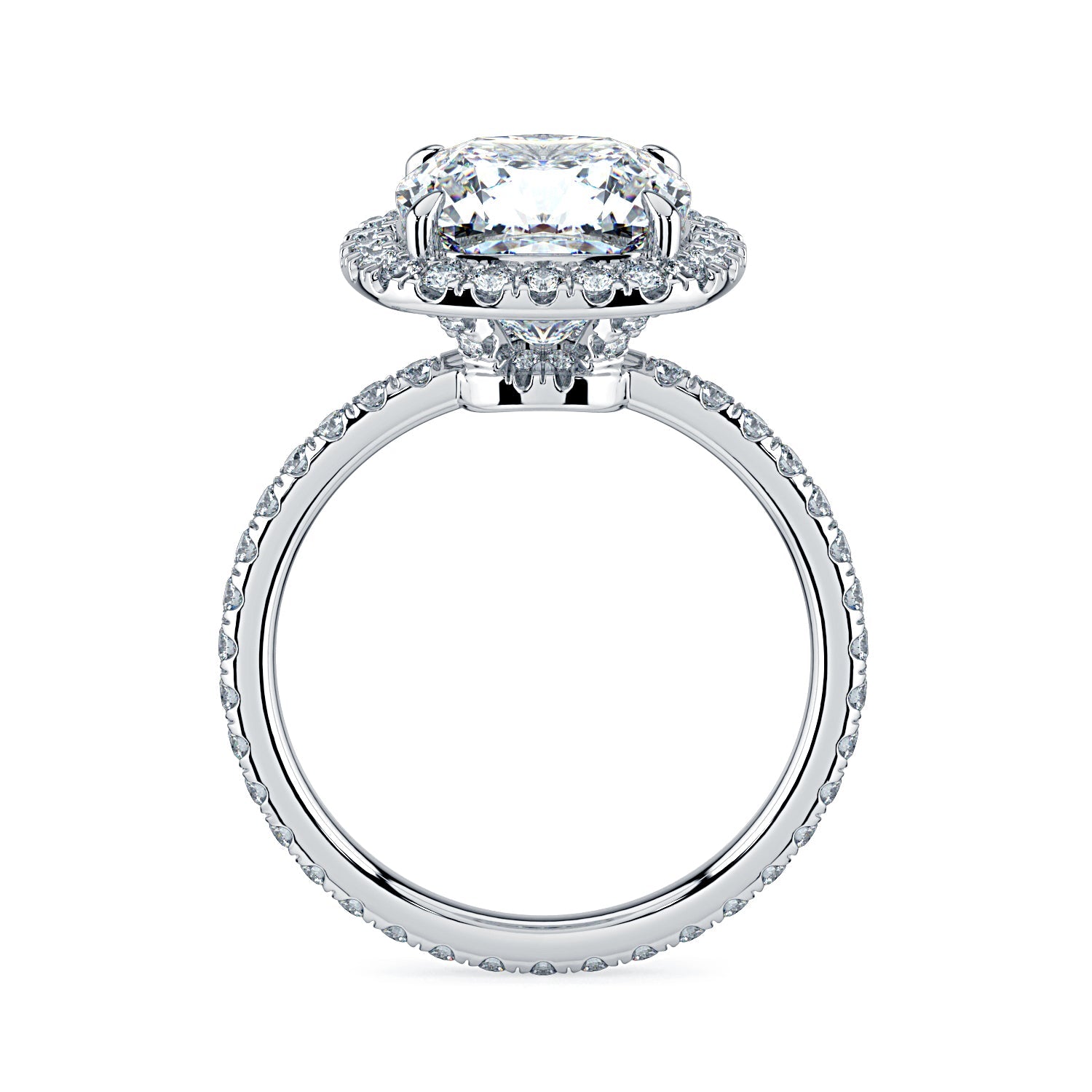 Cushion-Cut Halo & Pavé Diamond Engagement Ring - White