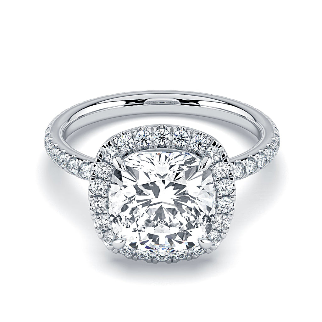 Cushion-Cut Halo & Pavé Diamond Engagement Ring - White