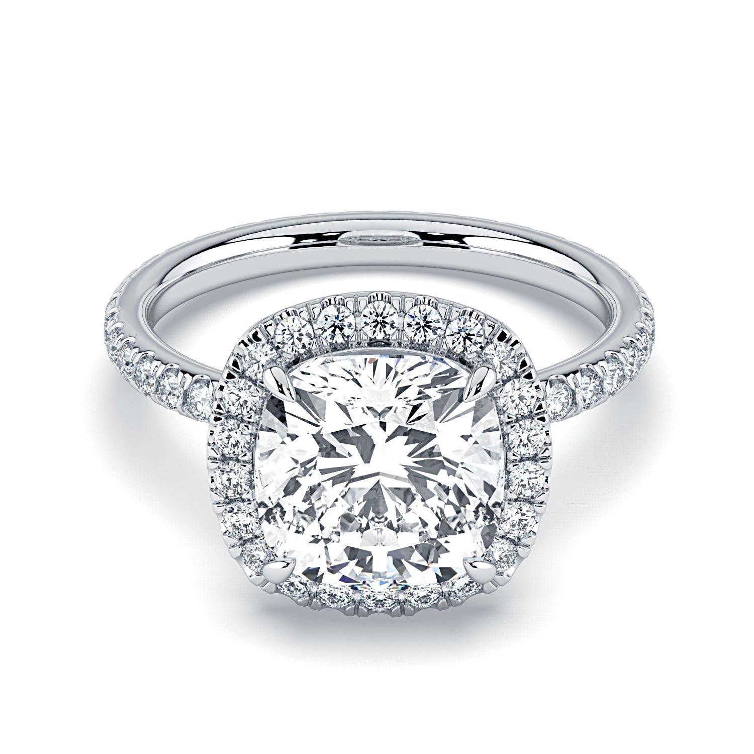 Cushion-Cut Halo & Pavé Diamond Engagement Ring - White