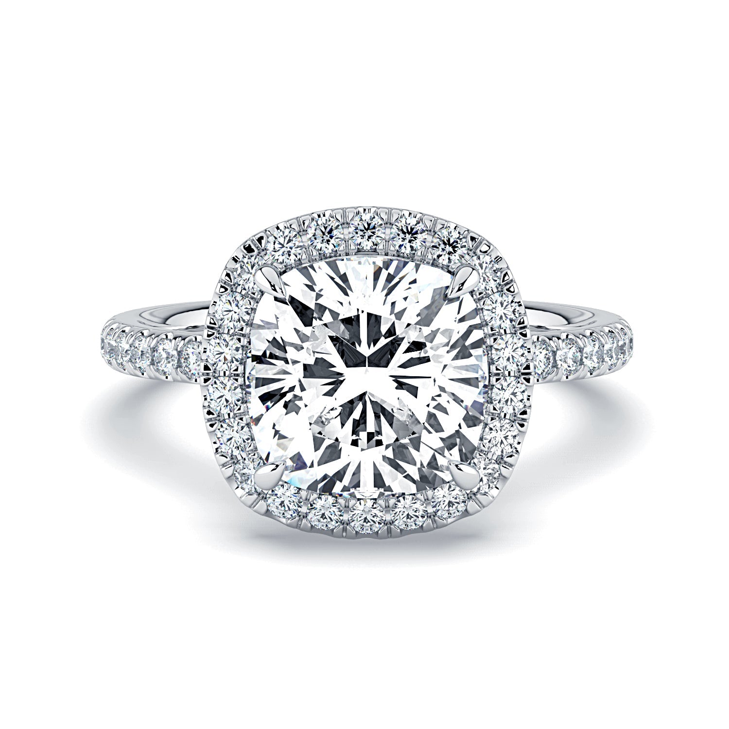 Cushion Cut Halo Diamond Engagement Ring, 18K