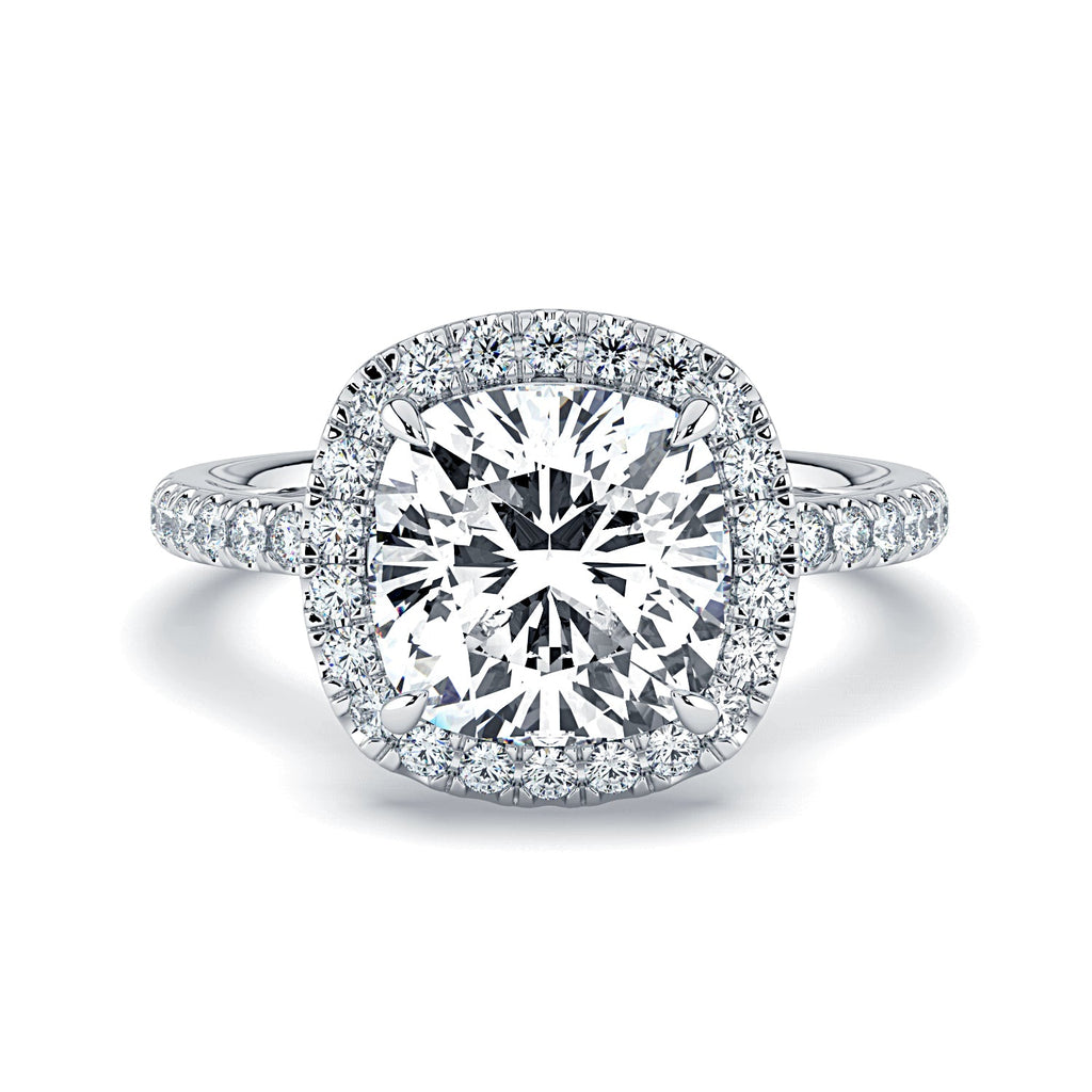 Cushion-Cut Halo & Pavé Diamond Engagement Ring - White