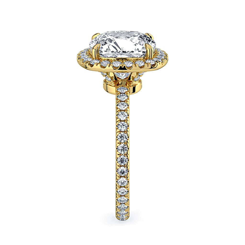 Cushion-Cut Halo & Pavé Diamond Engagement Ring - Yellow