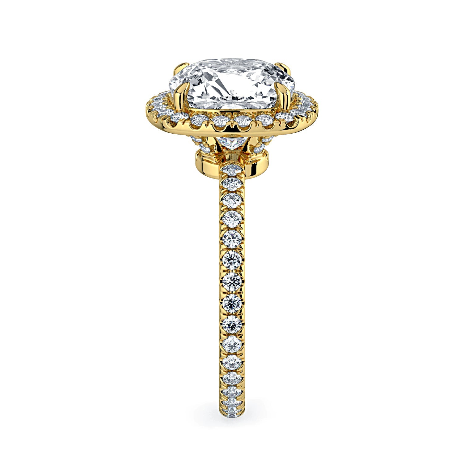 Cushion-Cut Halo & Pavé Diamond Engagement Ring - Yellow