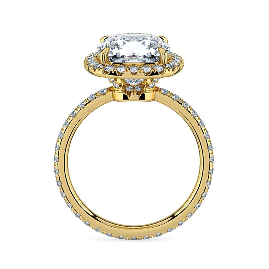 Cushion-Cut Halo & Pavé Diamond Engagement Ring - Yellow