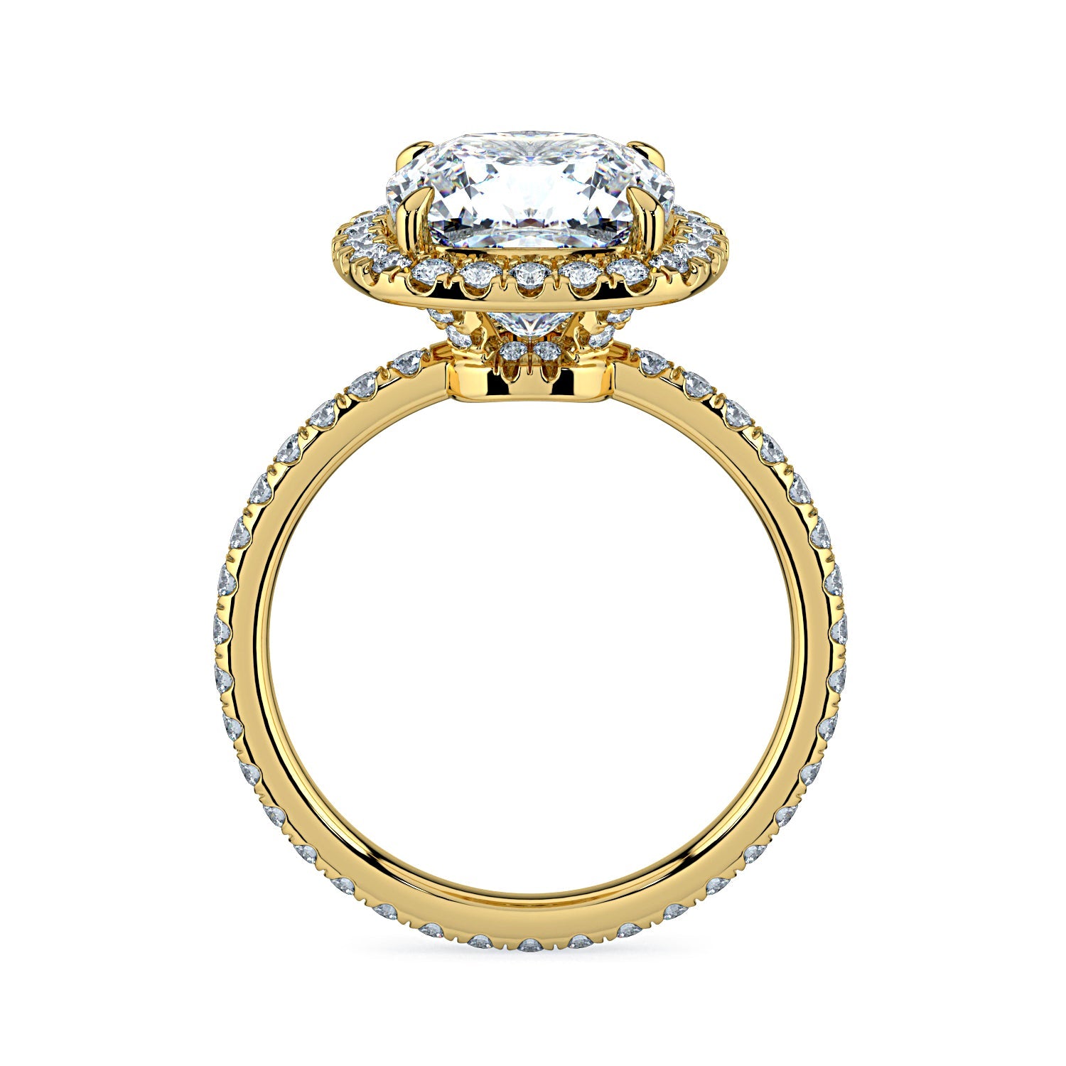 Cushion-Cut Halo & Pavé Diamond Engagement Ring - Yellow