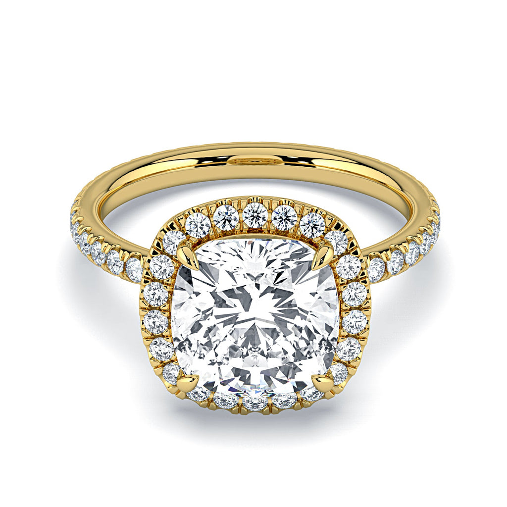 Cushion-Cut Halo & Pavé Diamond Engagement Ring - Yellow