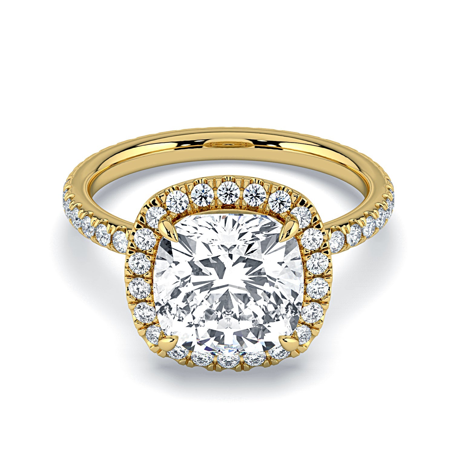 Cushion-Cut Halo & Pavé Diamond Engagement Ring - Yellow