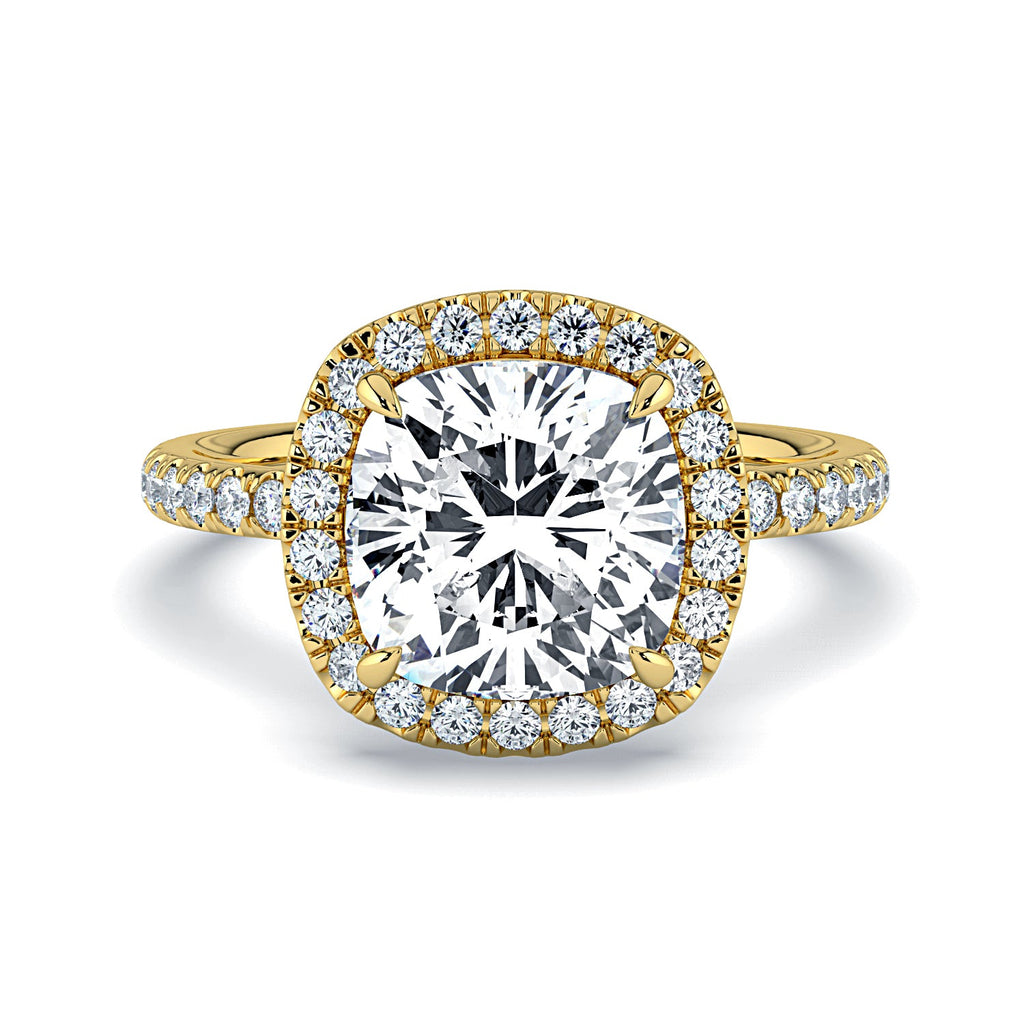 Cushion-Cut Halo & Pavé Diamond Engagement Ring - Yellow