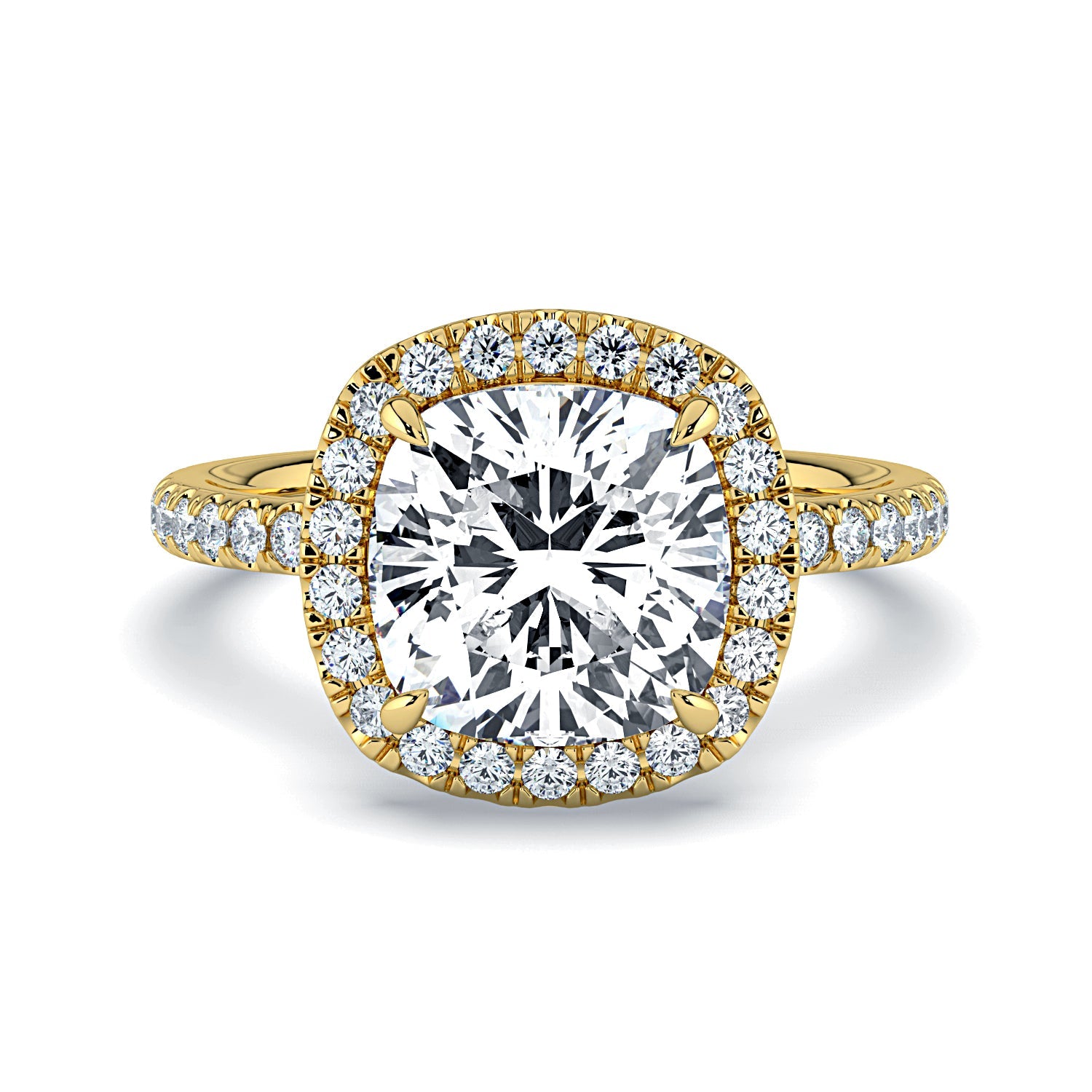 Cushion-Cut Halo & Pavé Diamond Engagement Ring - Yellow
