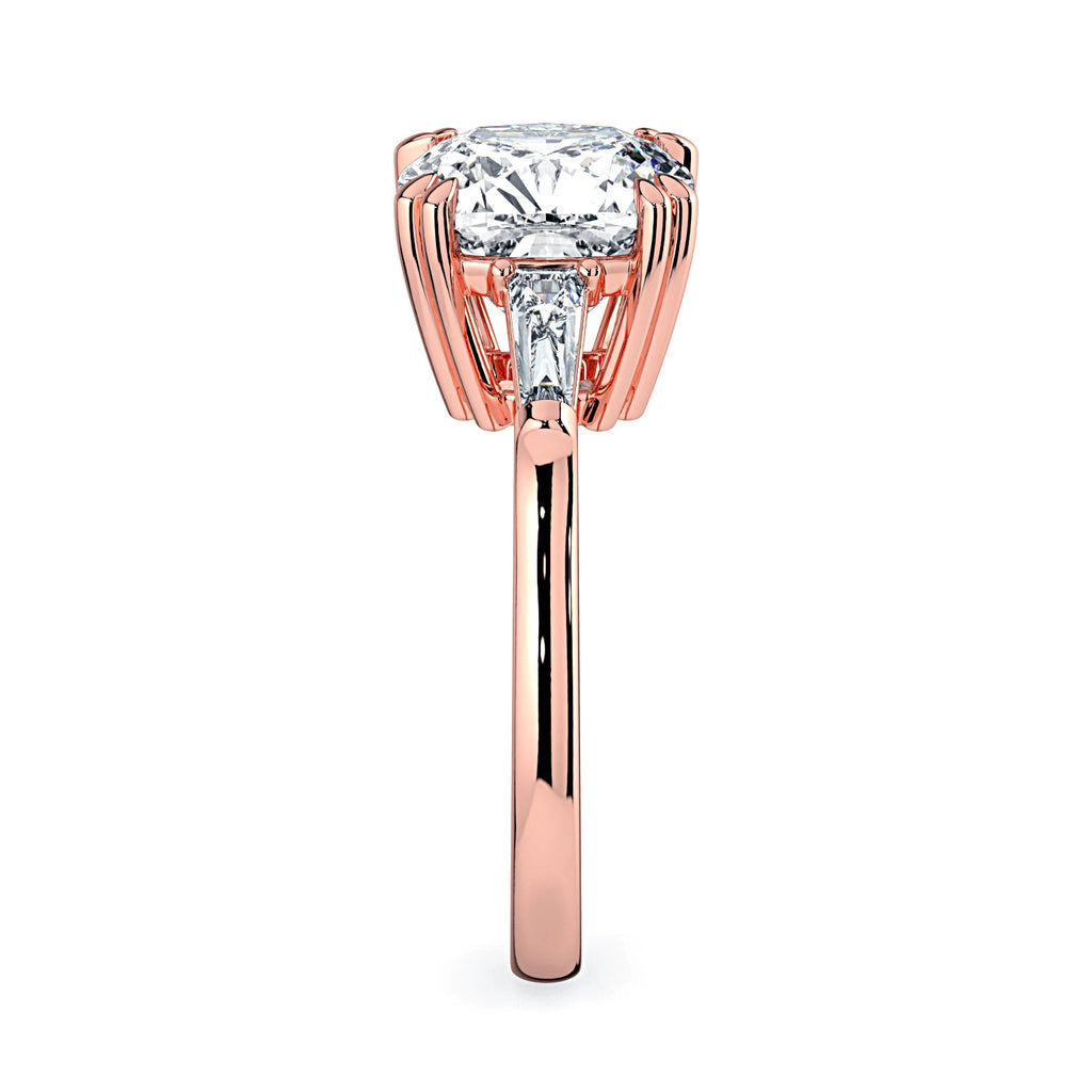 Cushion-Cut & Tapered Baguette Diamond Engagement Ring - Rose