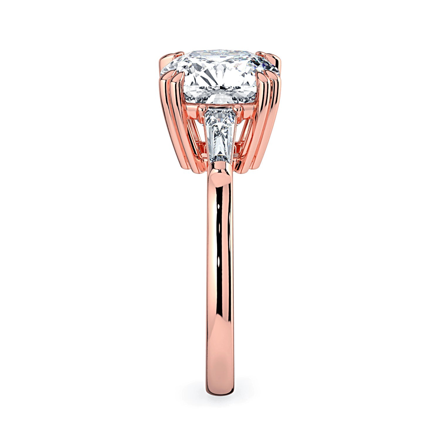 Cushion-Cut & Tapered Baguette Diamond Engagement Ring - Rose