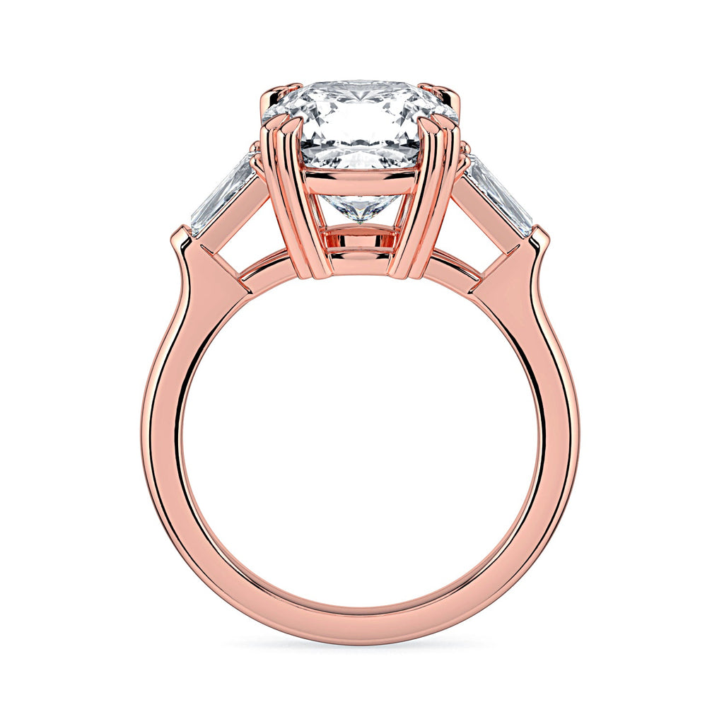 Cushion-Cut & Tapered Baguette Diamond Engagement Ring - Rose