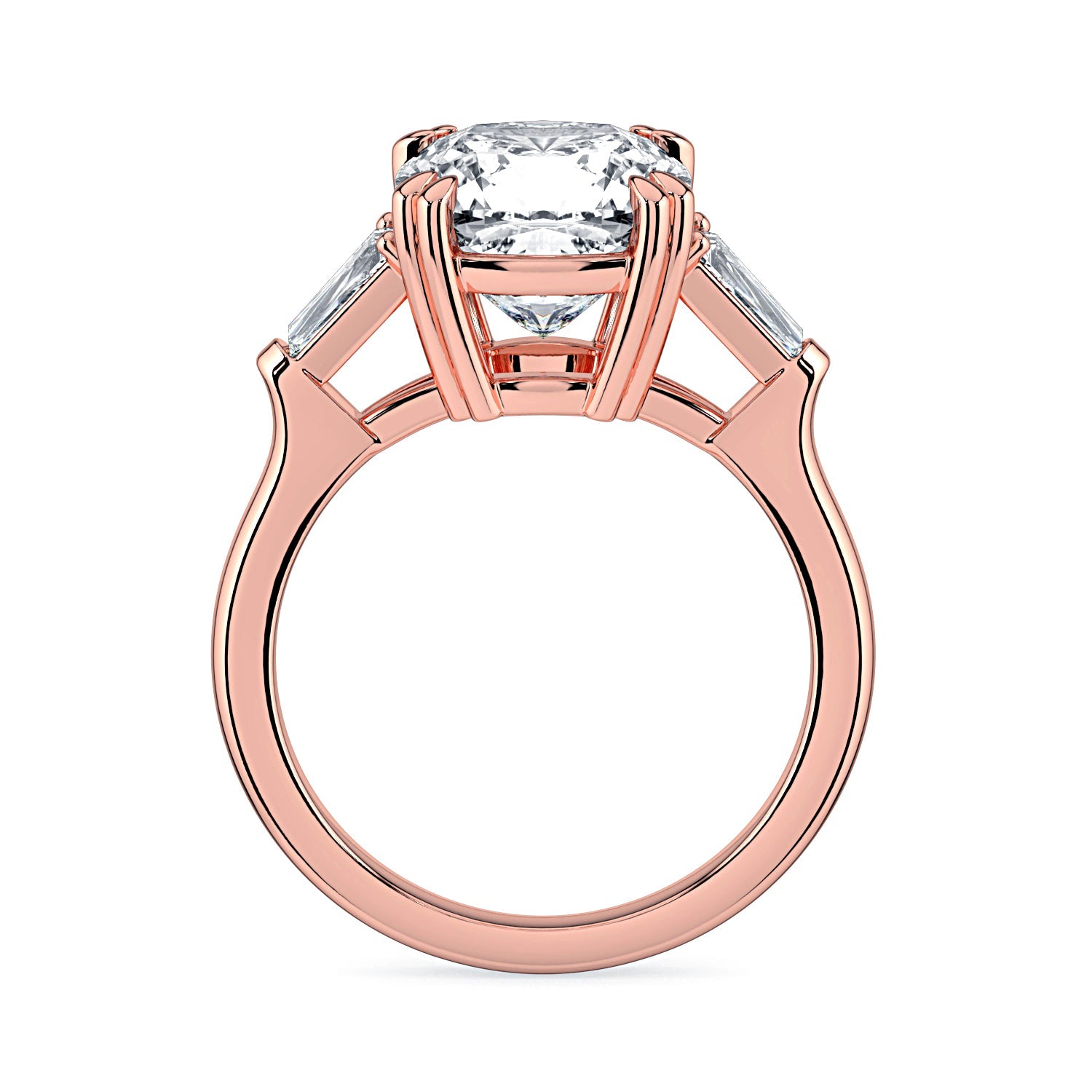 Cushion-Cut & Tapered Baguette Diamond Engagement Ring - Rose